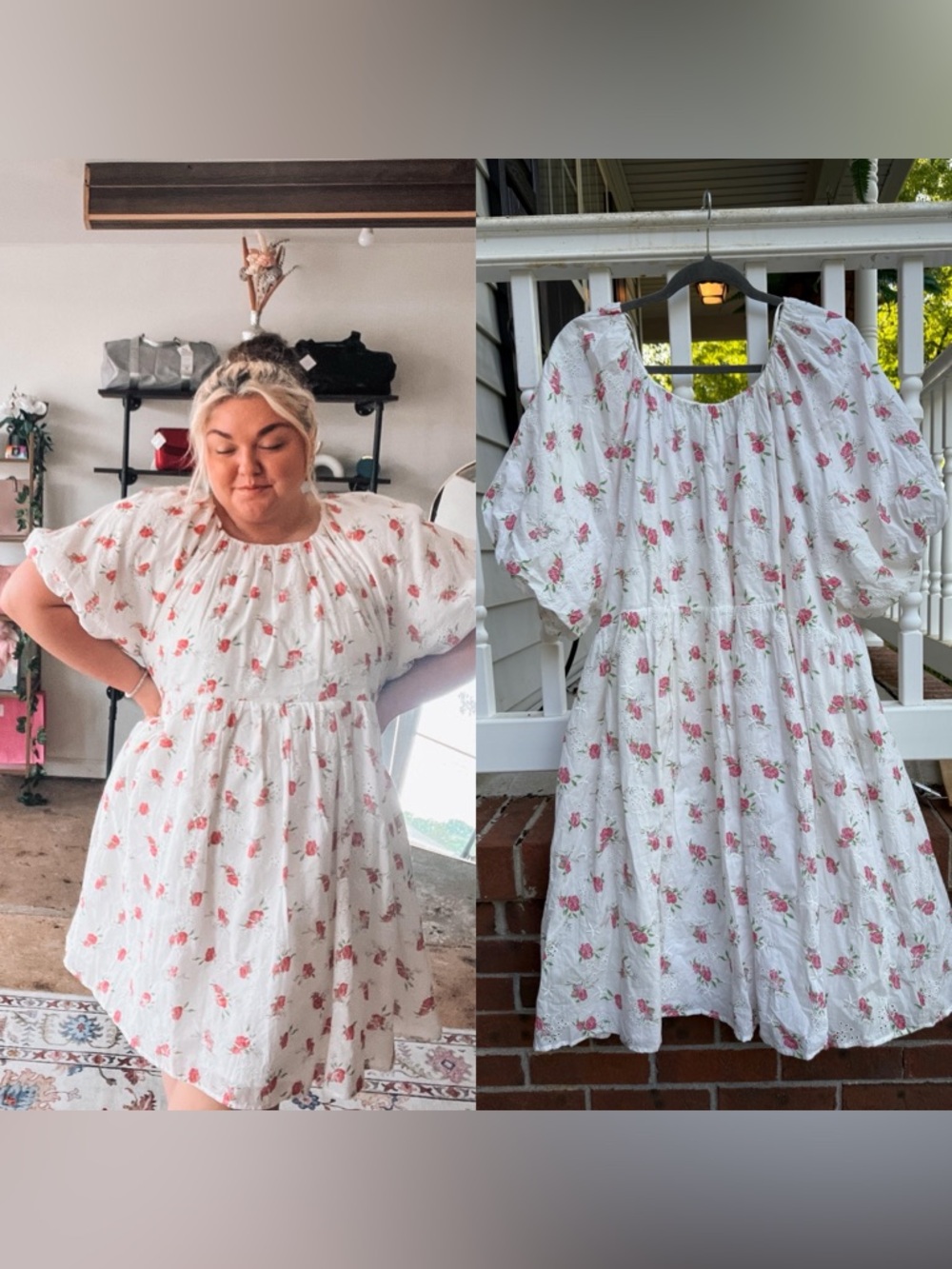 English Factory Floral Cotton Eyelet Babydoll Dress puff sleeves Size 3X Women’s